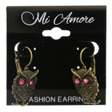 Mi Amore Antiqued Owl Dangle-Earrings Gold-Tone & Pink