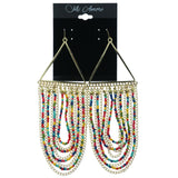 Gold-Tone Metal Dangle-Earrings With Multicolored Bead Accents