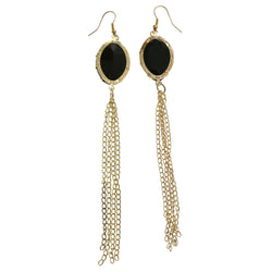 Mi Amore Black Acrylic Gem Dangle-Earrings Gold-Tone/Black