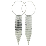 Silver-Tone Metal Hoop-Earrings With Crystal Accents