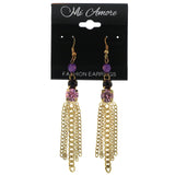 Gold-Tone & Purple Metal Dangle-Earrings With Crystal Accents