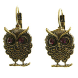 Mi Amore Owl Dangle-Earrings Bronze-Tone/Purple
