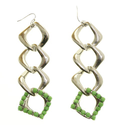 Mi Amore Green Acrylic Gems  Dangle-Earrings Silver-Tone/Green