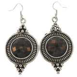 Silver-Tone & Black Colored Metal Dangle-Earrings With Stone Accents