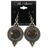 Silver-Tone & Black Colored Metal Dangle-Earrings With Stone Accents