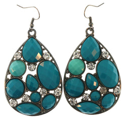 Blue & Silver-Tone Metal Dangle-Earrings With Crystal Accents