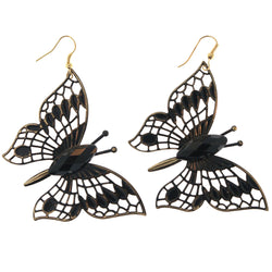 Black & Gold-Tone Metal Dangle-Earrings With Crystal Accents
