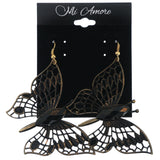 Black & Gold-Tone Metal Dangle-Earrings With Crystal Accents