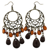 Gold-Tone & Brown Metal Dangle-Earrings With Crystal Accents