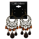 Gold-Tone & Brown Metal Dangle-Earrings With Crystal Accents