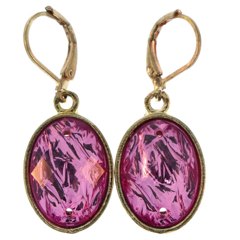 Gold-Tone Colored Metal Hoop-Earrings With Crystal Accents Pink