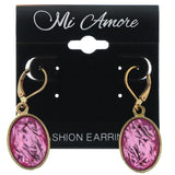 Gold-Tone Colored Metal Hoop-Earrings With Crystal Accents Pink