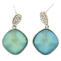 Silver-Tone & Blue Metal Dangle-Earrings With Crystal Accents