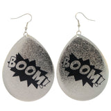 Silver-Tone & Black Novelty BOOM! Metal Dangle-Earrings