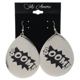 Silver-Tone & Black Novelty BOOM! Metal Dangle-Earrings