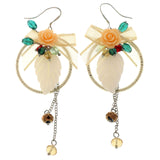 Pink Rose Dangle-Earrings With Multicolored Crystal Accents