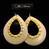 Mi Amore Yellow Acrylic Gems Dangle-Earrings White/Yellow