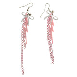 Mi Amore Pink Lightening Bolt White Bow Dangle-Earrings Silver-Tone & Pink
