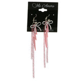 Mi Amore Pink Lightening Bolt White Bow Dangle-Earrings Silver-Tone & Pink