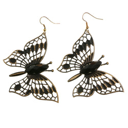 Mi Amore Butterfly Black Plastic Gem Dangle-Earrings Bronze-Tone & Black
