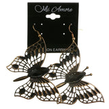 Mi Amore Butterfly Black Plastic Gem Dangle-Earrings Bronze-Tone & Black