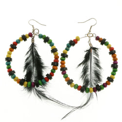 Mi Amore Feather Accent Dangle-Earrings Silver-Tone/Multicolor