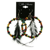 Mi Amore Feather Accent Dangle-Earrings Silver-Tone/Multicolor