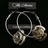 Mi Amore Rose Hoop-Dangle-Earrings Silver-Tone