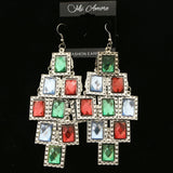 Mi Amore Colored Acrylic Gems Dangle-Earrings Silver-Tone/Multicolor