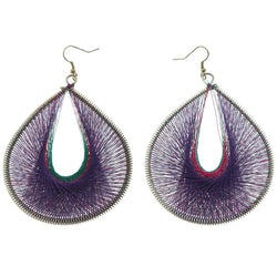 Mi Amore Metallic Thread Accent Dangle-Earrings Silver-Tone/Purple