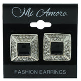 Silver-Tone & Black Metal Stud-Earrings With Crystal Accents