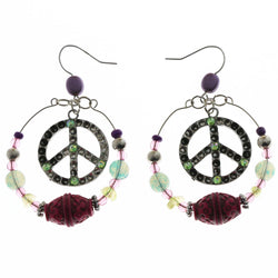 Mi Amore Translucent Accents Peace Sign -Dangle-Earrings Silver-Tone & Purple