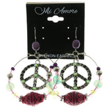 Mi Amore Translucent Accents Peace Sign -Dangle-Earrings Silver-Tone & Purple