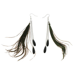 Mi Amore Feather Acrylic Faceted Accent Dangle-Earrings Silver-Tone & Multicolor