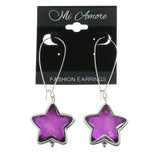Mi Amore Purple Faceted Acrylic Accent Star Dangle-Earrings Silver-Tone & Purple