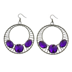 Mi Amore Purple Faceted Acrylic Dark Silver Dangle-Earrings Silver-Tone & Purple