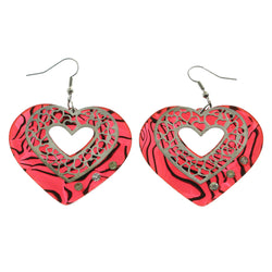 Mi Amore Crystal Accents Heart Dangle-Earrings Red & Silver-Tone