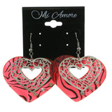Mi Amore Crystal Accents Heart Dangle-Earrings Red & Silver-Tone