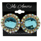 Silver-Tone & Blue Colored Metal Stud-Earrings With Crystal Accents
