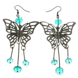 Mi Amore Blue Acrylic Accents Butterfly Drop-Dangle-Earrings Silver-Tone & Blue