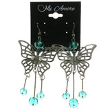Mi Amore Blue Acrylic Accents Butterfly Drop-Dangle-Earrings Silver-Tone & Blue