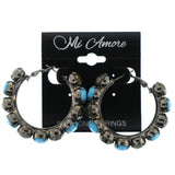 Silver-Tone Metal Hoop-Earrings With Blue & Clear Crystal Accents
