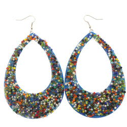 Blue Dangle-Earrings With Multi-Color Bead Accents