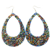 Blue Dangle-Earrings With Multi-Color Bead Accents