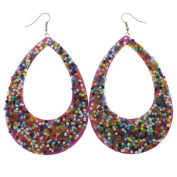 Pink Dangle-Earrings With Multi-Color Bead Accents