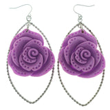 Silver-Tone Dangle-Earrings With Purple Rose Accents