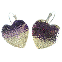 Heart Hoop-Earrings With Purple & Clear Crystal Accents