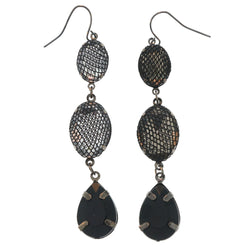 Black & Silver-Tone Metal Dangle-Earrings With Crystal Accents