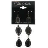 Black & Silver-Tone Metal Dangle-Earrings With Crystal Accents