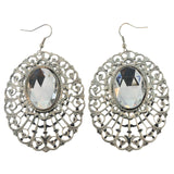 Silver-Tone Metal Dangle-Earrings With Crystal Accents